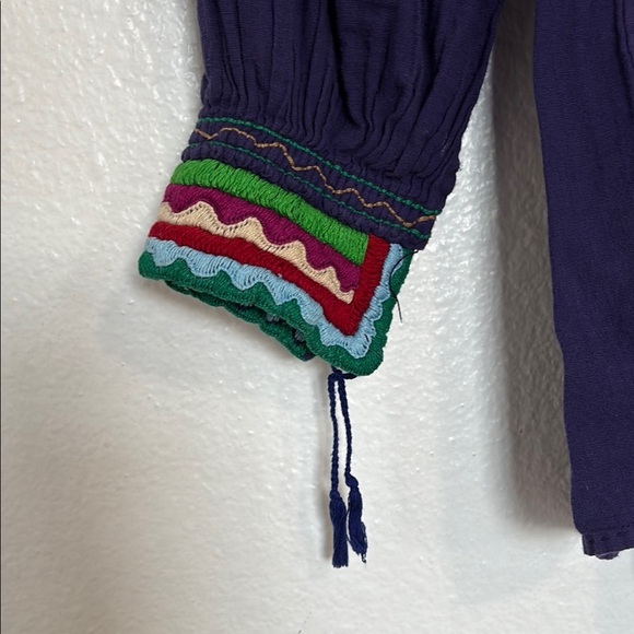 Blue and Yellow Puff Sleeve Smocked Blouse - Picture 4 of 5